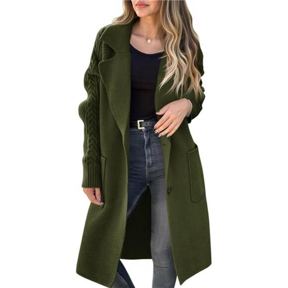 Womens Long Cardigan Sweaters Jackets Green - Picture 1 of 6